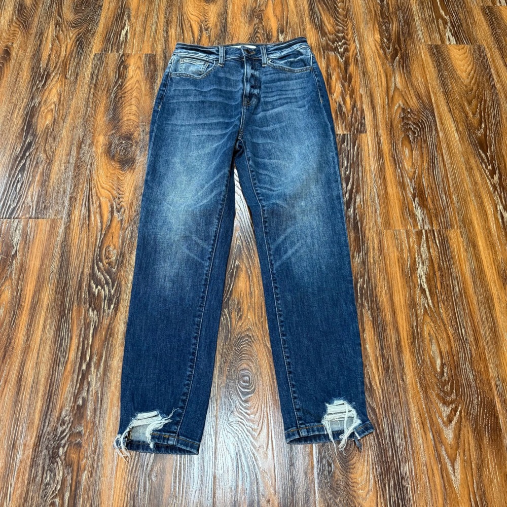 Willow + Root Size 25 Ultra High Rise Mom Jeans Womens Dark Wash Distressed Hem